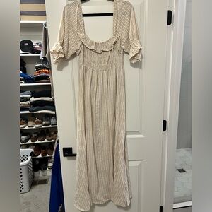 Chic Beige Striped Long Sleeve Dress